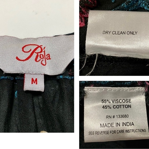 Roja Black Embroidered Tunic Top Blouse Size Medium Boho Peasant Floral - Picture 14 of 15